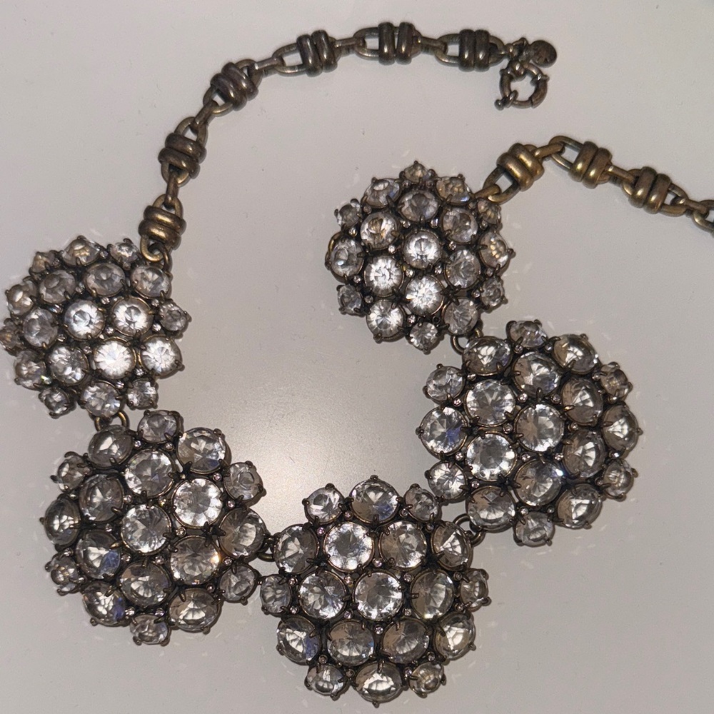 J. Crew Silver Crystal Statement Necklace